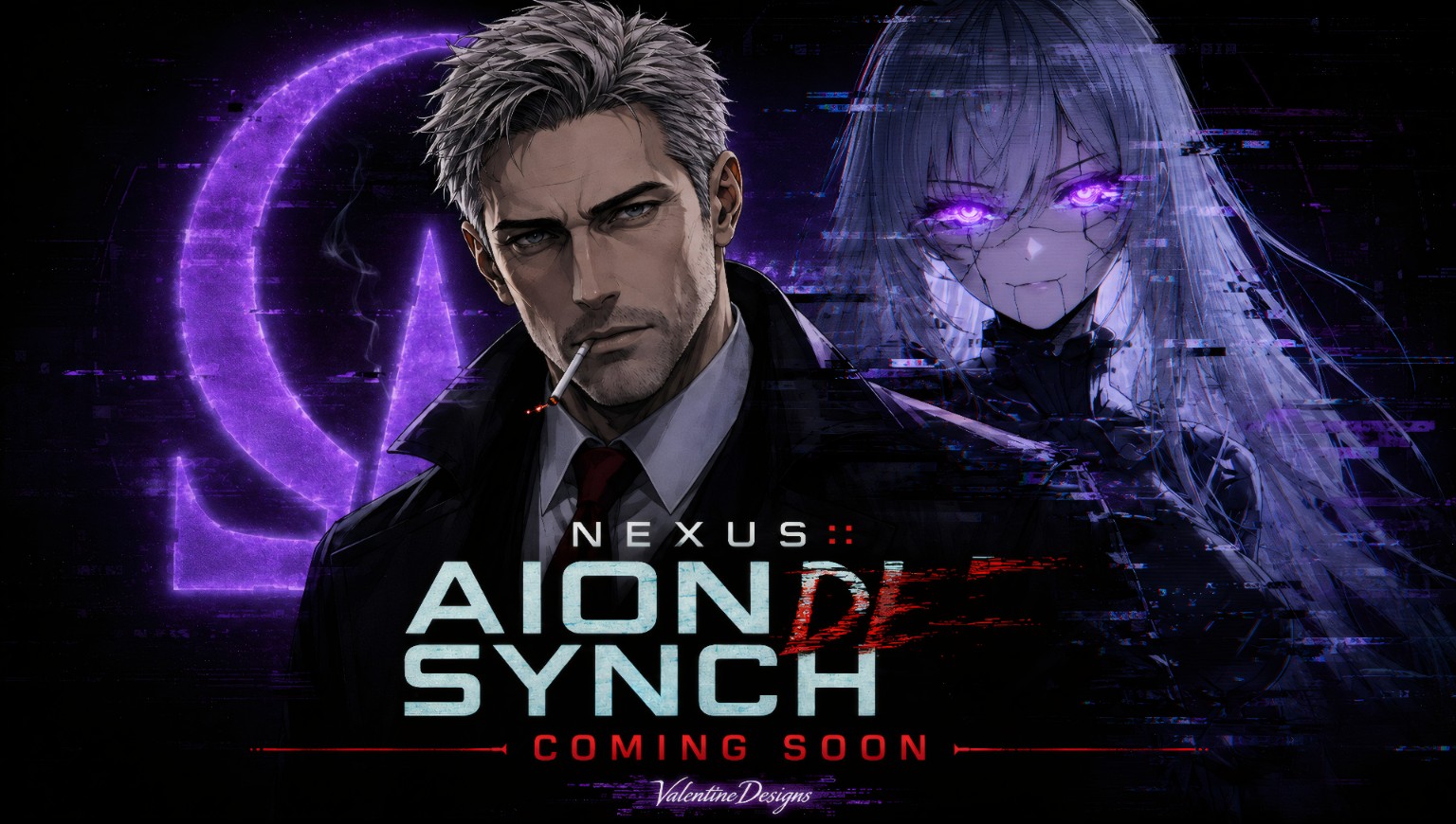 AION DeSYNCH key art featuring Craig and a violet synthetic figure