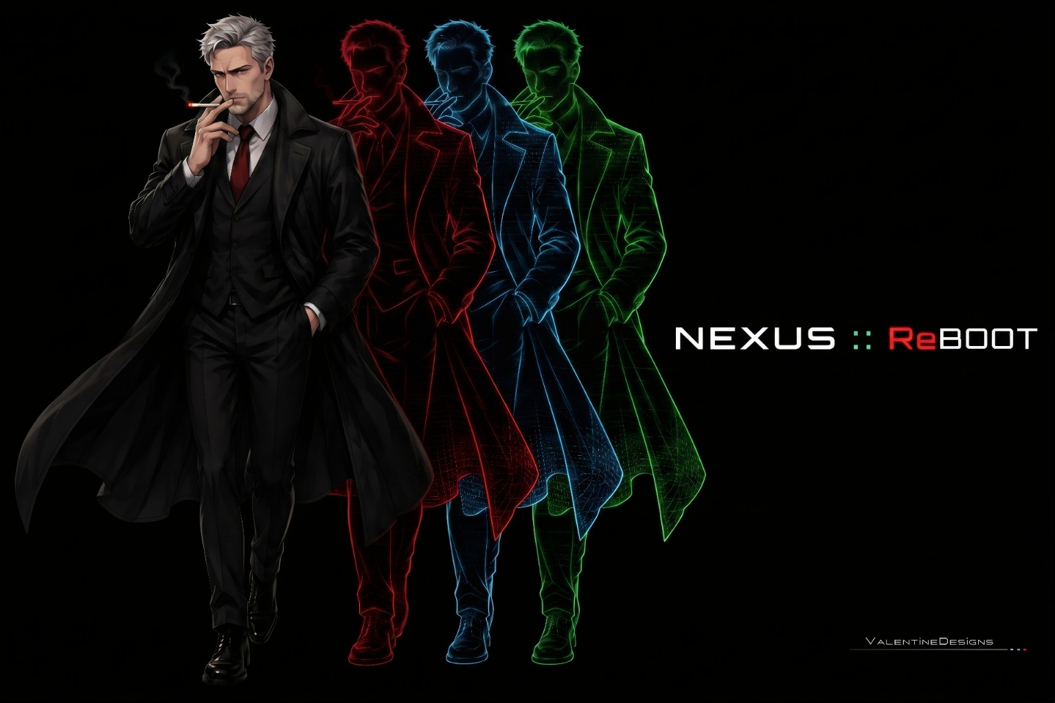 NEXUS ReBOOT key art featuring Craig O'Harris and three colored silhouettes