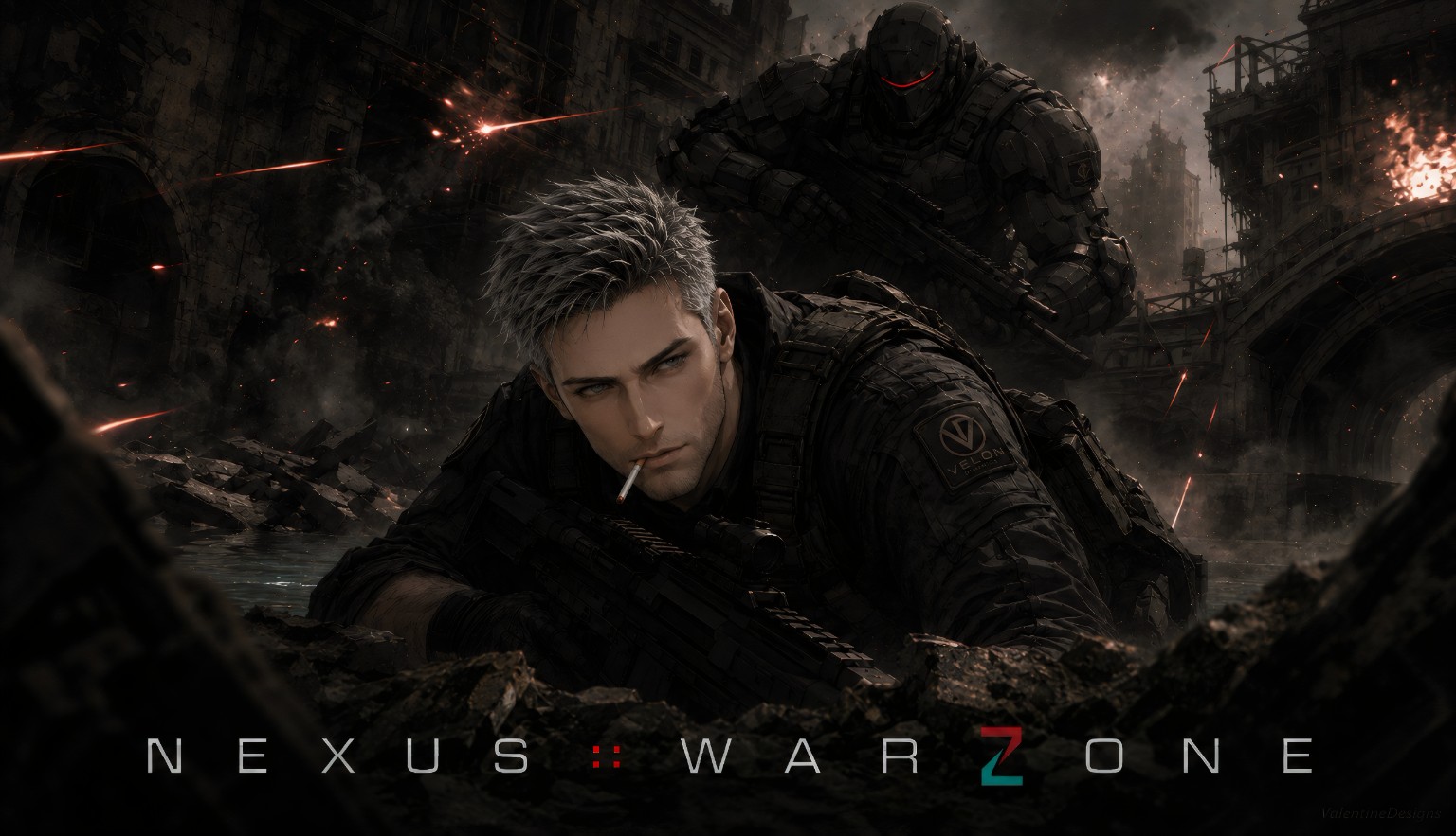 NEXUS WARZONE key art in a ruined urban canal
